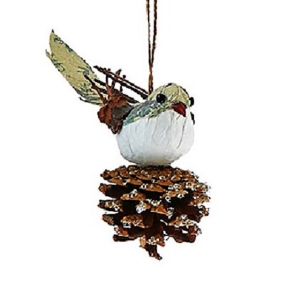 Woodland Animal Handmade Set of Four Bird Plumage Bird on Pine Cone Owl Snowman - Picture 5 of 5